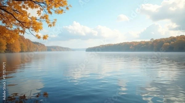 Fototapeta Soft water texture in autumn mood — horizontal minimal background for commercial creatives.