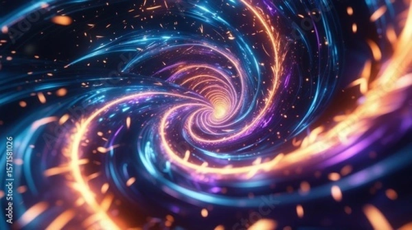 Obraz  Futuristic sparks and glowing ember particles on transparent PNG, for sci-fi VFX or energy fire background use 