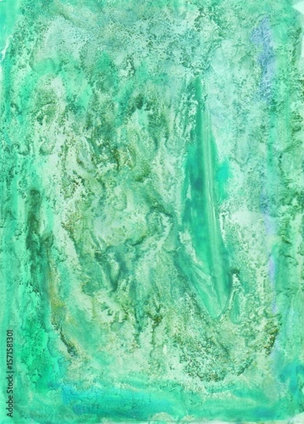 Fototapeta abstract green background with grunge brush strokes and stains on paper