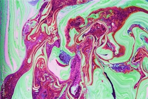 Fototapeta Fluid art- marbled effect. Abstract artwork- stain, splashes, smearing the dye. Liquid acrylic- color blot. Pigment water background