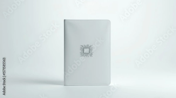 Fototapeta White folder with chip symbol — clean horizontal background for data management and tech branding.