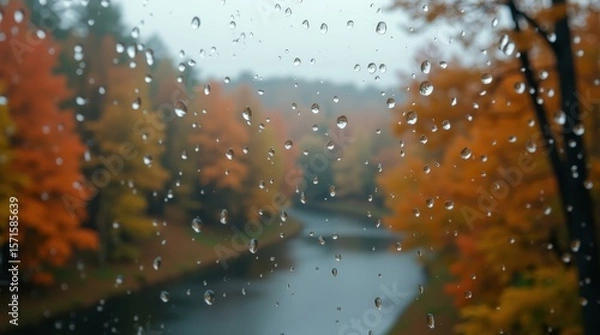 Fototapeta Warm rainy mood background — horizontal fall visual for marketing and creative use.