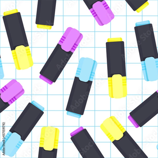 Fototapeta Seamless pattern of multi-colored markers on a checkered background