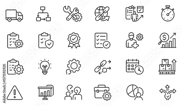 Fototapeta Operation Management Icon Set Editable Line Icons for Logistics, Supply Chain, Maintenance Planning, Process Improvement, Workflow Optimization, Business Toolkit Vector Illustration.