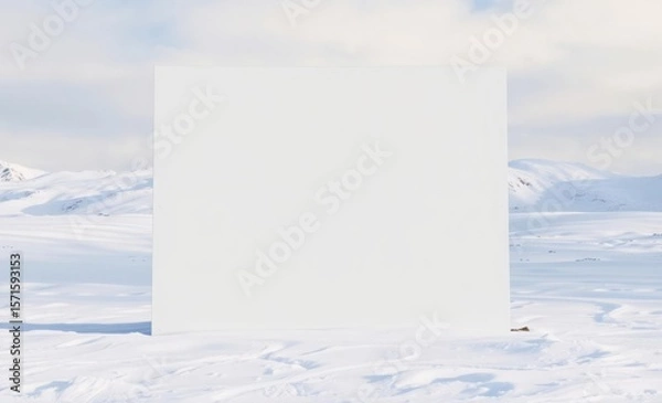 Fototapeta A vast square canvas of pure white its surface stark against the pristine backdrop of a snow-dusted landscape stood majestically its blank expanse inviting the viewer to imbue it with meaning and imag