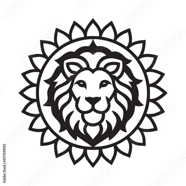 Fototapeta Outlined Lion With Mandala Style Crown