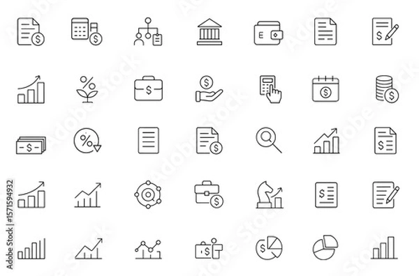 Fototapeta Budget Line Editable Icon Set, accounting, bookkeeping, expense management, fund allocation, invoice tracking, tax planning, cash flow control, financial planning, vector illustration.