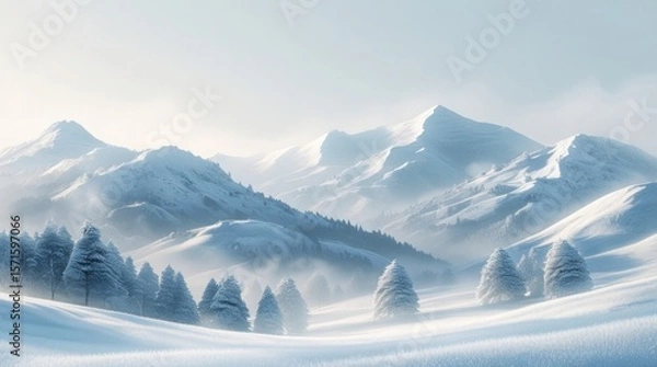 Obraz Snowy white hills and winter mountain scenery digitally isolated on white or transparent PNG clean background