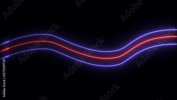Obraz Glowing neon waves of red and blue light on a dark background abstract design digital illustration perfect for modern technology and futuristic themes.