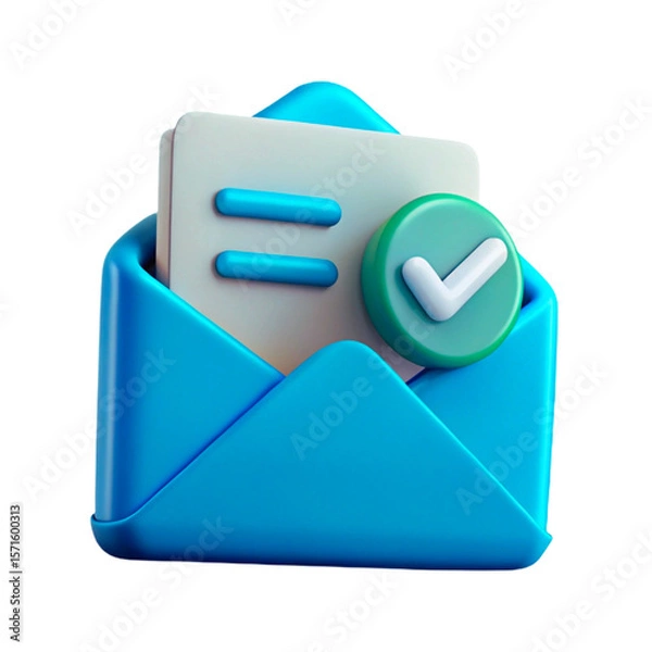 Fototapeta 3d render of a teal envelope with a verified email and check mark icon