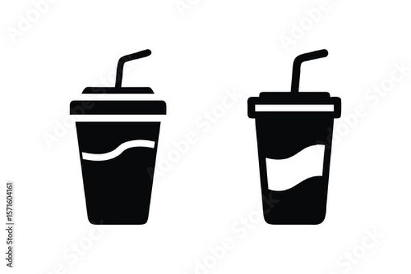Fototapeta Two Simple Black and White Soda Cup Icons with Straws: Minimalist, Clean Design, Perfect for Branding, Menus, or Fast Food Restaurant Websites and Mobile Applications.