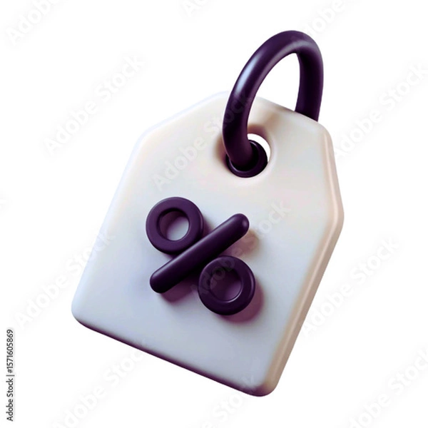 Fototapeta 3d rendered tag with percentage symbol for discounts and sales