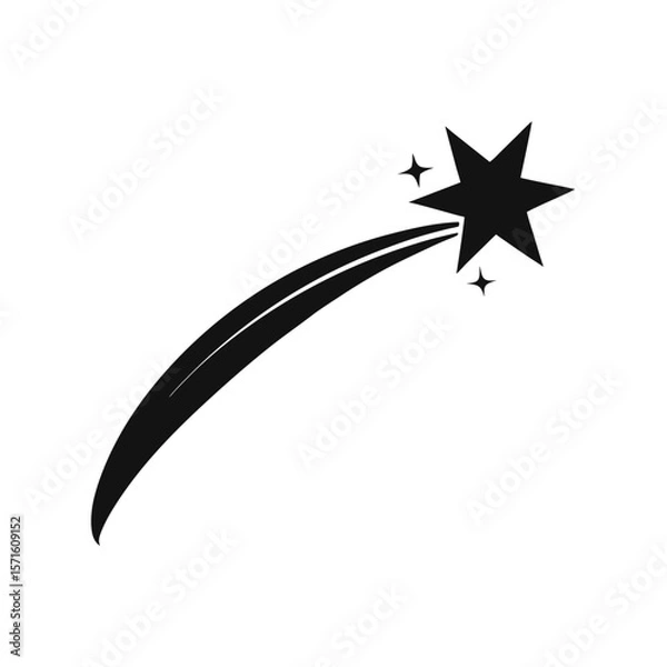 Fototapeta Abstract black and white illustration of a shooting star, simple design, magical mood, celestial theme, perfect for branding, websites, and children's products.