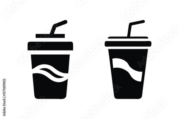 Fototapeta Two Simple Black and White Soda Cup Icons; Minimalist, Clean Design;  Perfect for Restaurant Menus, Beverage Websites, or Fast Food Branding;  Modern, Stylish, and Appealing Graphic Elements for Comme