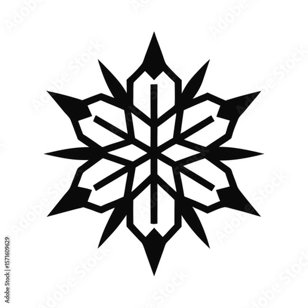 Fototapeta Abstract Black and White Geometric Snowflake Design, Sharp, Angular, Cold Winter Theme.