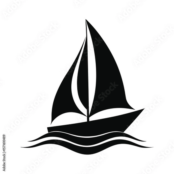 Fototapeta Stylish Black and White Sailboat Icon, Minimalist Nautical Vessel Graphic, Simple Elegant Design, Perfect for Branding, Travel, or Maritime Themes, Vector Illustration.