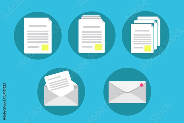 Obraz paper report mail. Vector set of files and documents, paper work, office and business flat line web icons.  Illustration Modern looking flat line icon style. Symbols for slide mobile and web graphics.