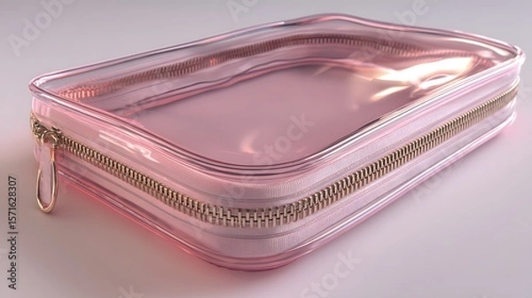 Fototapeta Intricate Digital Illustration of a Modern Pink Clear Plastic Zippered Pouch Designed for Cosmetics and Travel Essentials with Subtle Lighting and Professional Aesthetics
