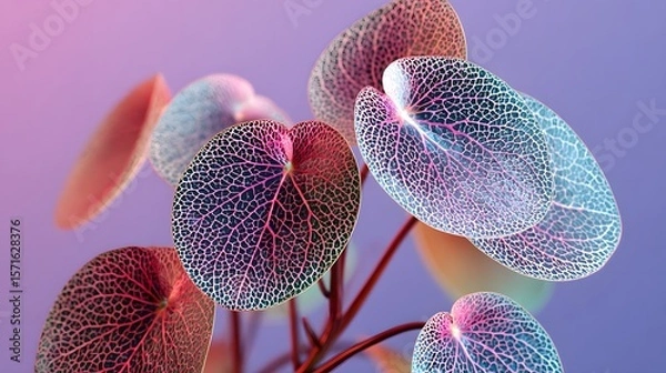 Fototapeta A vibrant and modern overhead illustration of the Pilea repens plant highlighting its intricate textures and vivid colors in an artistic style 