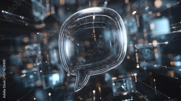 Fototapeta Intricate 3D Render of a Crystal-Clear Speech Bubble Emphasizing Social Media Connectivity and Futuristic Digital Communication Platforms
