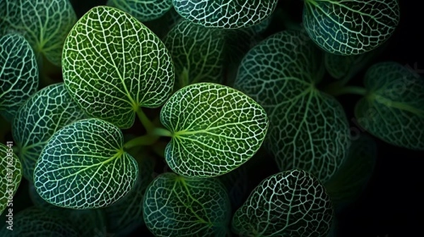 Fototapeta Stunning Overhead View of Vibrant Pilea Repens Leaves Showcasing Intricate Patterns in a Serene Natural Setting