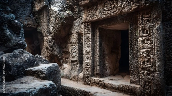 Fototapeta Intricate Exploration of Ta Muean Thom Ruins: Ancient Stone Carvings and Faded Inscriptions Defining the Historical Border Landscape Between Thailand and Cambodia
