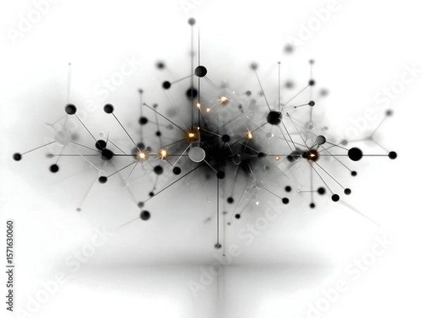Fototapeta Network nodes glowing, connecting, abstract, white background, technology