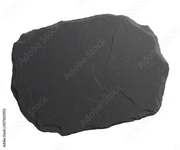 Obraz Black Stone Slab, Rough Surface, Uneven Edges, Isolated on Transparent and White Background