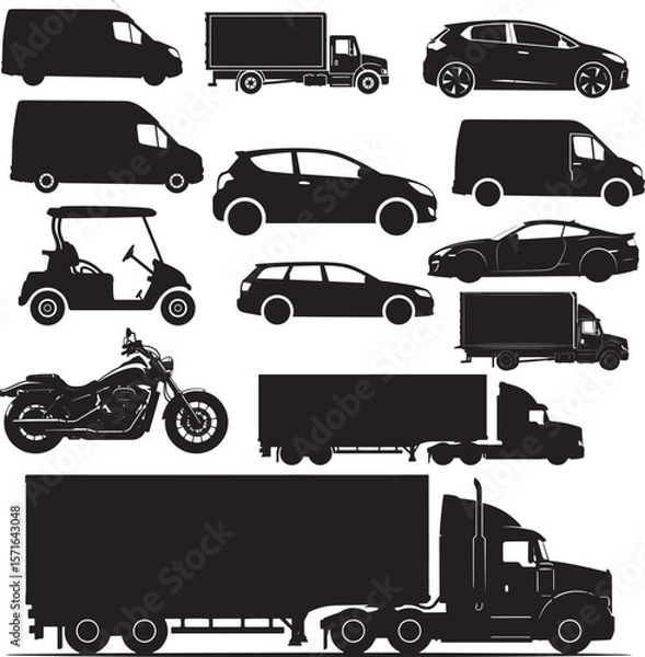 Fototapeta Set of Simple Vehicle Silhouettes - Vector Icon Collection for Transportation and Automotive Design Vehicles illustrations 