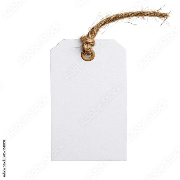 Obraz A blank white tag with a string, perfect for labeling items or gifts in various creative projects isolated on white background 