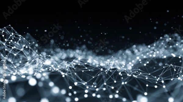 Obraz Abstract tech network connection dots. Digital technology and big data analysis background. White background with plexus lines. Geometric background with abstract mesh.