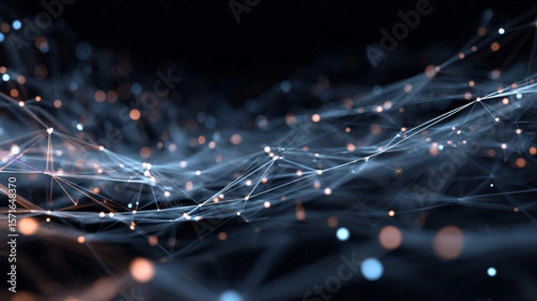 Obraz Abstract tech network connection dots. Digital technology and big data analysis background. White background with plexus lines. Geometric background with abstract mesh.