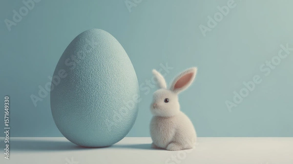 Obraz Easter banner with egg and rabbit in digital style. Vector illustration of Easter background in technological style