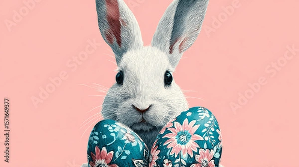 Obraz Easter banner with egg and rabbit in digital style. Vector illustration of Easter background in technological style