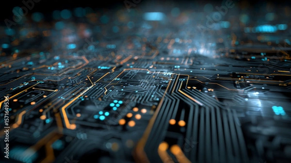 Obraz Abstract digital background with technology circuit board texture. Electronic motherboard illustration. Communication and engineering concept. Vector illustration