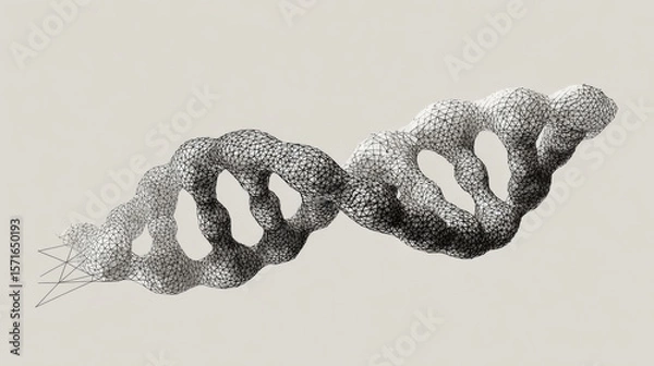 Obraz Scientific and technological background. An image of a DNA molecule with a wave of a geometric shape. Hand drawn vector.