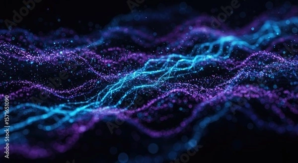 Fototapeta Futuristic Data Network Visualization Abstract Background in Blue and Purple.