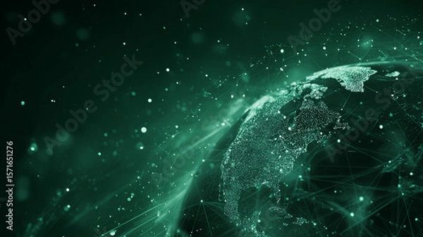 Obraz Digital technology poster cover speed connect dark green background, cyber information, abstract communication, innovation future tech data, internet network connection, Ai big data blend illustration
