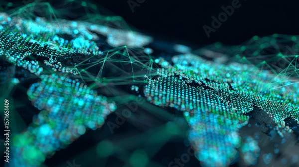 Obraz Digital technology poster cover speed connect blue green background, cyber information, abstract communication, innovation future tech data, internet network connection, Ai big data blend illustration