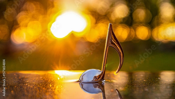 Fototapeta Golden music note in water with sunset background musical harmony and artistic composition concept 100