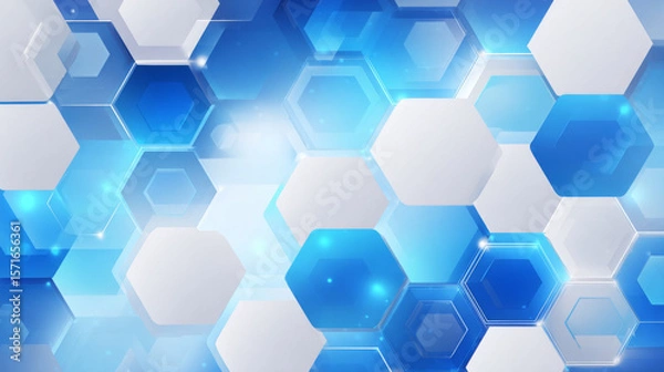 Obraz Abstract blue and white hexagon geometric background. Futuristic digital high-technology banner. Healthcare background. Vector illustration