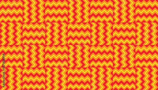 Fototapeta Bold and vibrant seamless zigzag pattern in red and yellow tones, forming energetic waves with a dynamic and playful design