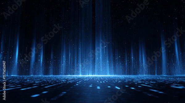 Obraz Futuristic Technology Background with Blue Digital Lines, Stage with Backdrop Showing Data Transmission. Vector Illustration.