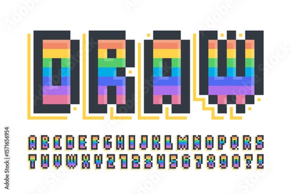 Fototapeta Pixel stylized vector alphabet design. High contrast and sharp, retro-futuristic.