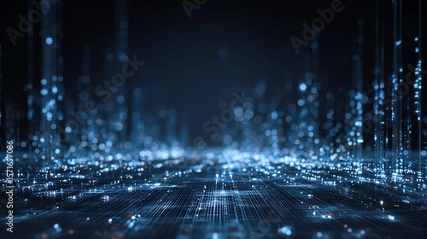 Obraz Futuristic Technology Background with Blue Digital Lines, Stage with Backdrop Showing Data Transmission. Vector Illustration.