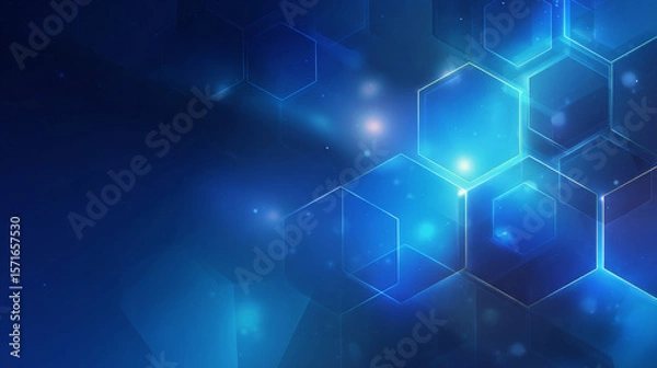 Obraz Modern abstract blue background with glowing geometric lines. Blue gradient hexagon shape design. Futuristic technology concept.