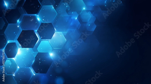 Obraz Modern abstract blue background with glowing geometric lines. Blue gradient hexagon shape design. Futuristic technology concept.