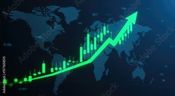 Fototapeta Financial Growth Concept Background with Glowing Green Stock Chart.