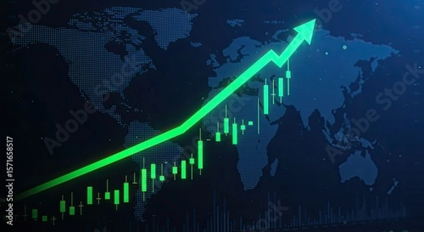 Fototapeta Financial Growth Concept Background with Glowing Green Stock Chart.