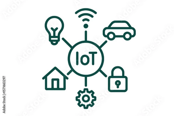 Fototapeta simple IoT connectivity symbol, clean green design on transparent